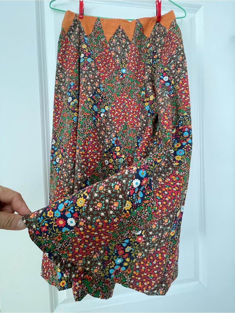 Handmade 1973 BOHO One-Of-A-Kind Floral Patchwork A-Line Midi Skirt Zippered (S)